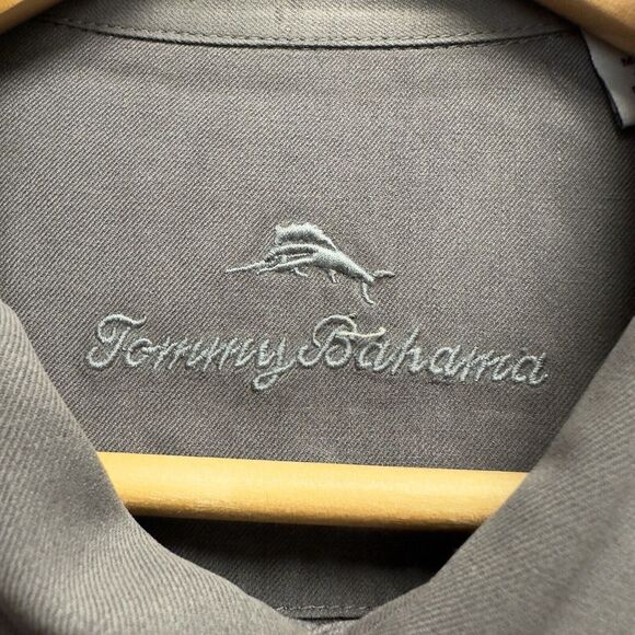 Tommy Bahama Mens M Hawaiian Silk Gray Cigar Shirt Tonights Forecast Mostly Wild - Picture 4 of 7